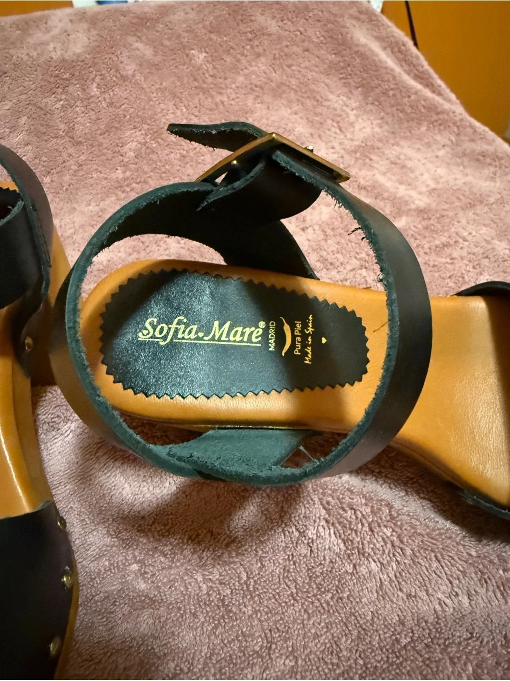 Black Platform Sandals with Wood-Look Block Heel